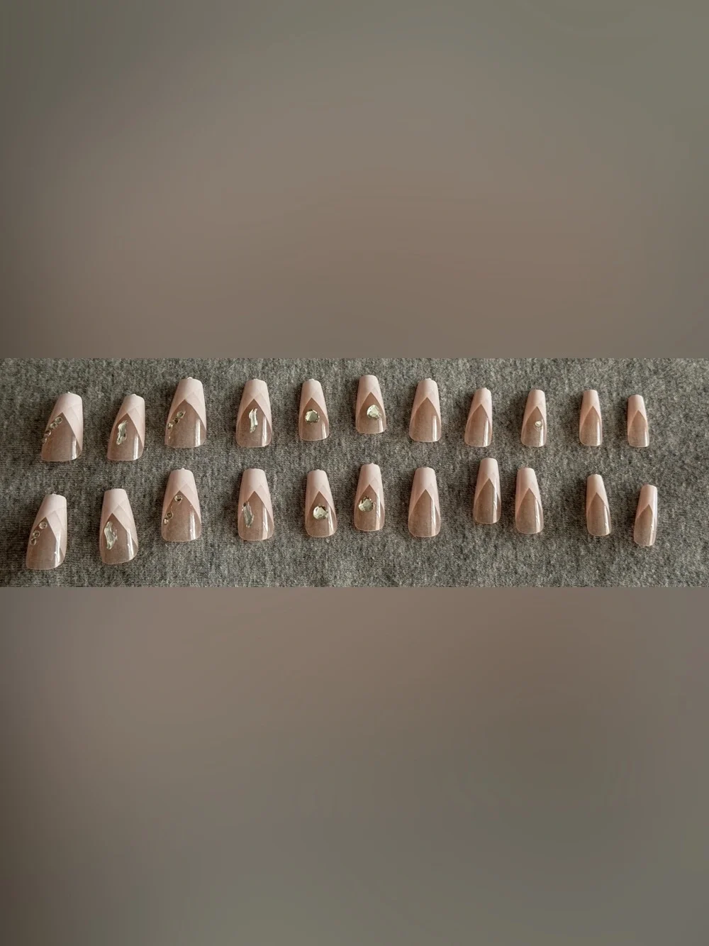 Neutral Nude Press-On Nails Set with Rhinestone Accent